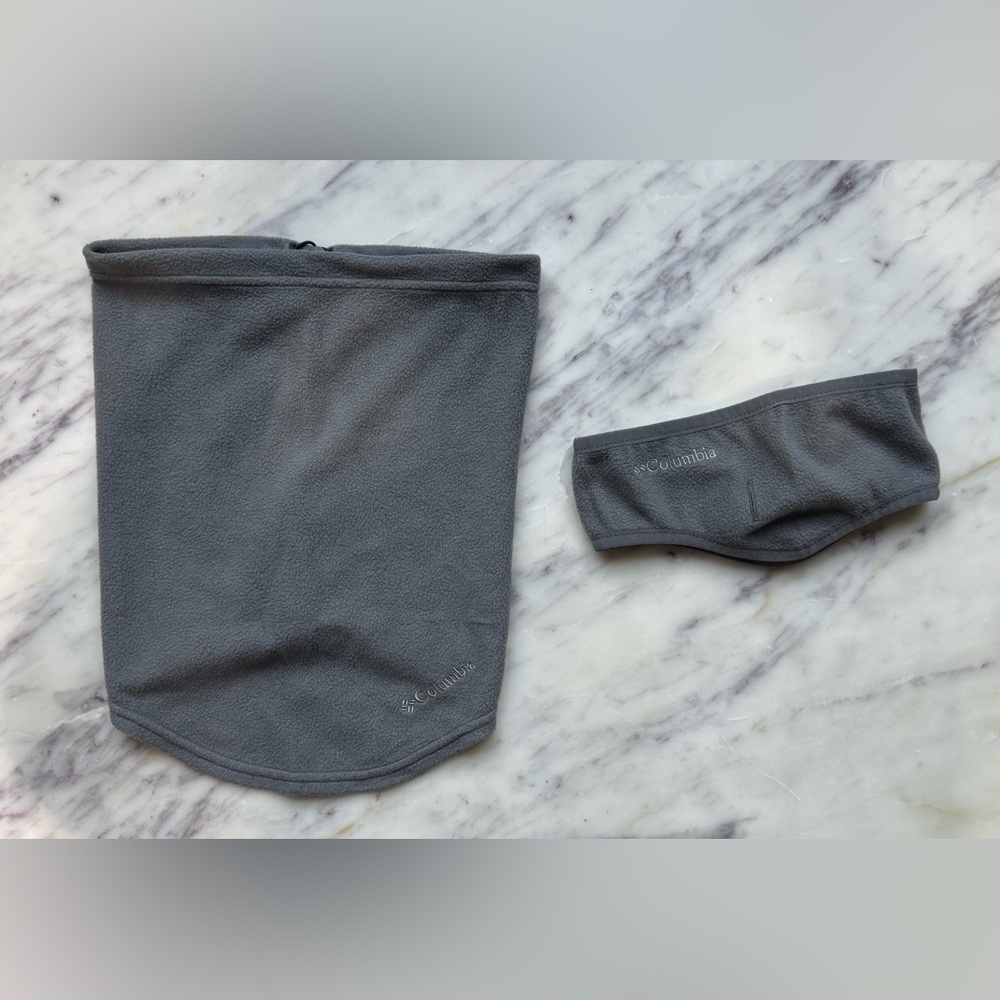 NWOT Columbia gray bundle of omni-heat neck gaiter/scarf & earmuff headband